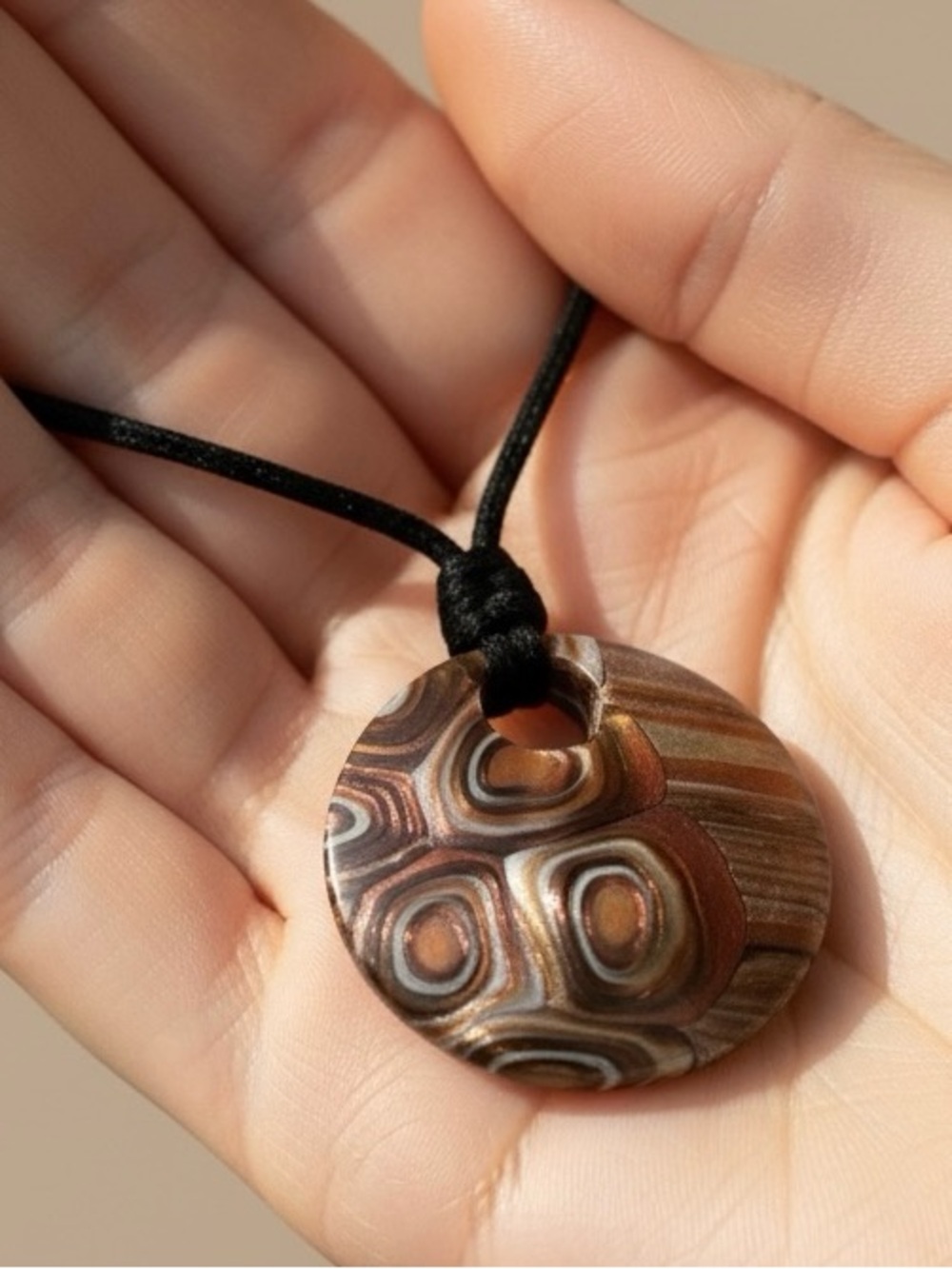 Handmade Metallic Copper Bronze Pearl Polymer Clay Statement Pendant Necklace